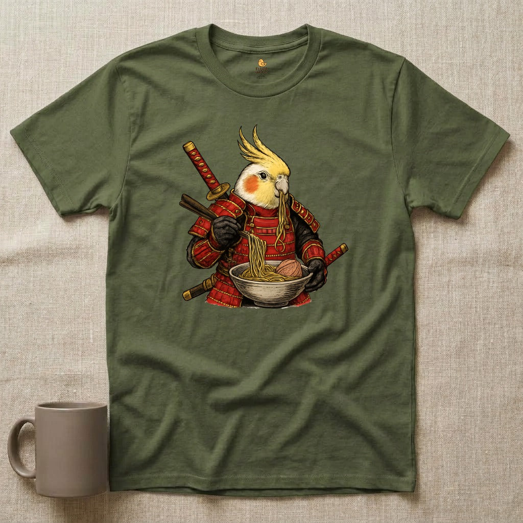Samurai Cockatiel Eating Ramen