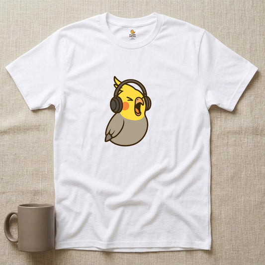 Screaming Cockatiel with Headphones