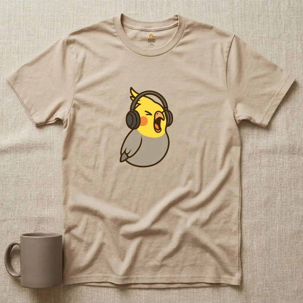 Screaming Cockatiel with Headphones