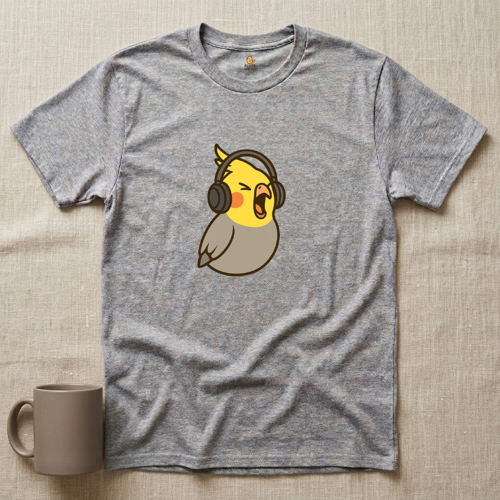 Screaming Cockatiel with Headphones