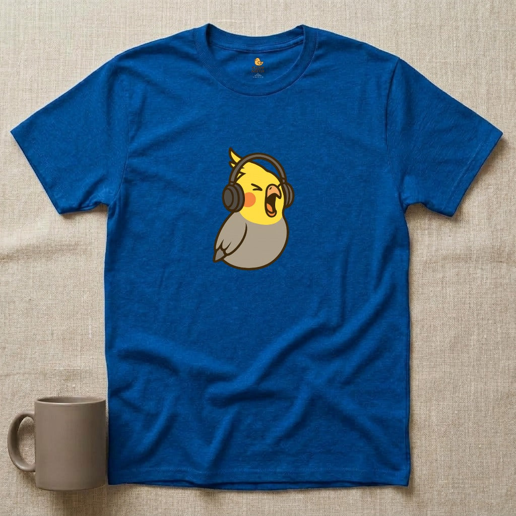 Screaming Cockatiel with Headphones