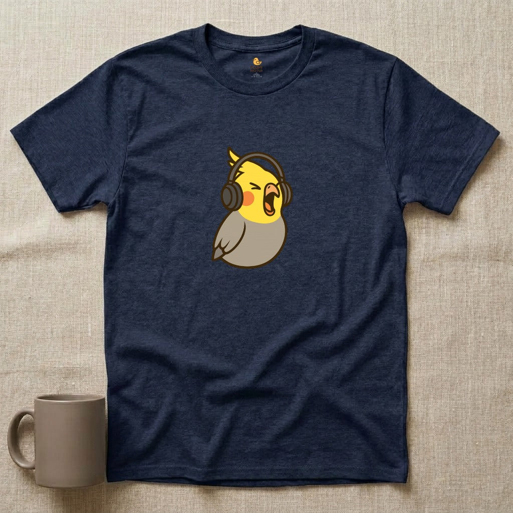 Screaming Cockatiel with Headphones
