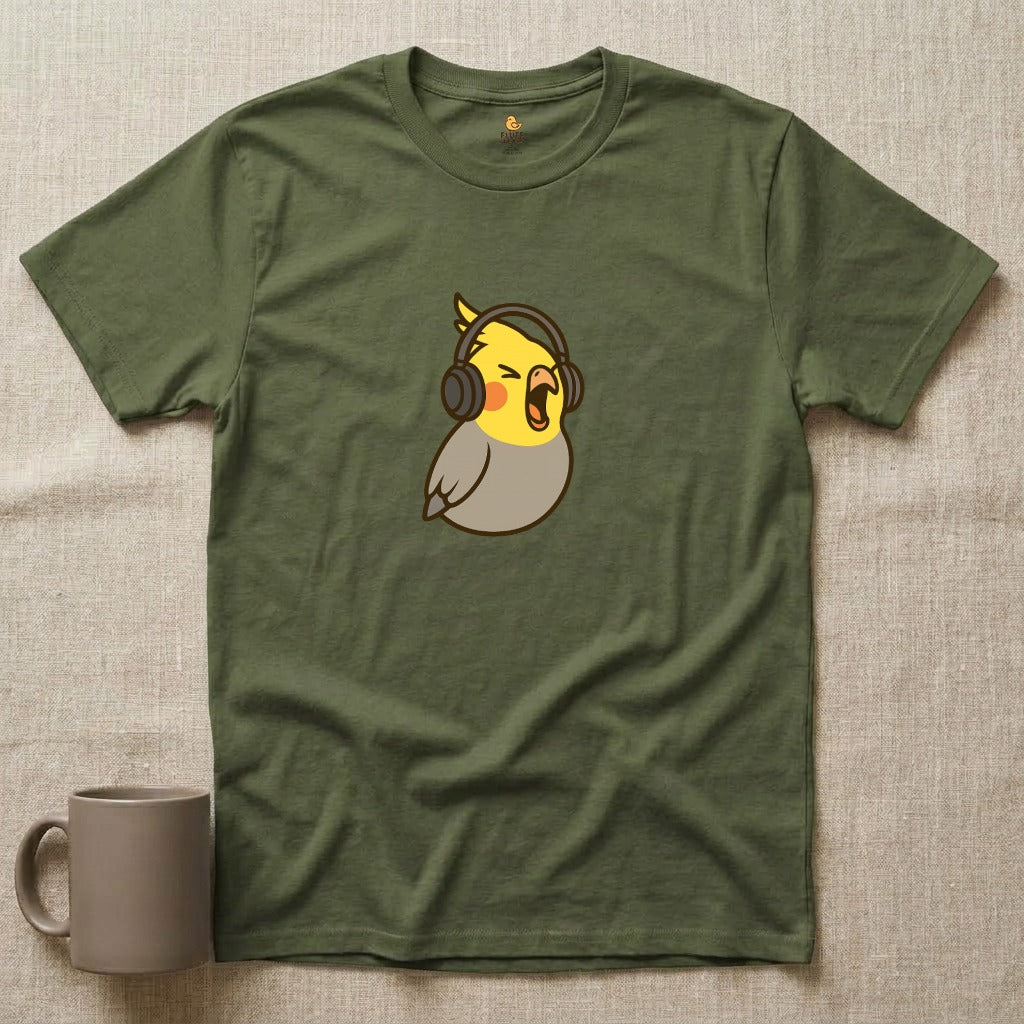 Screaming Cockatiel with Headphones