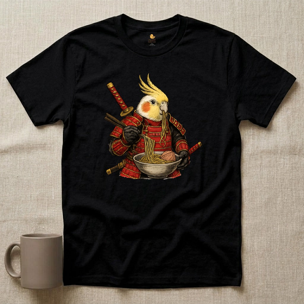Samurai Cockatiel Eating Ramen