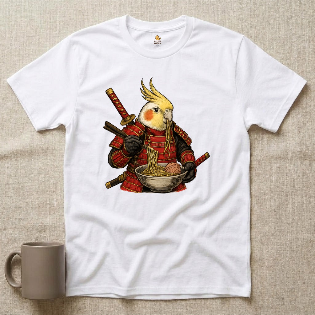 Samurai Cockatiel Eating Ramen