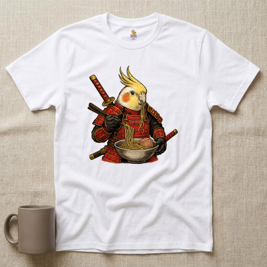 Samurai Cockatiel Eating Ramen