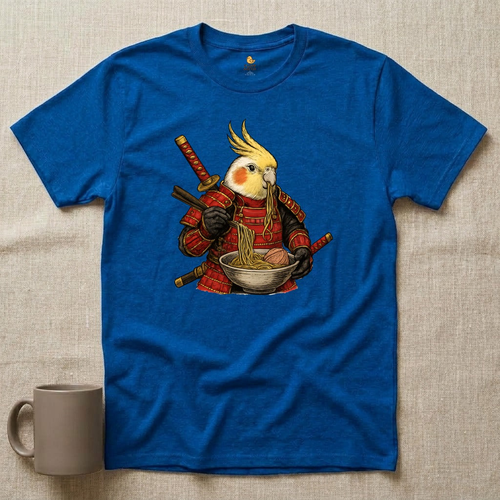 Samurai Cockatiel Eating Ramen