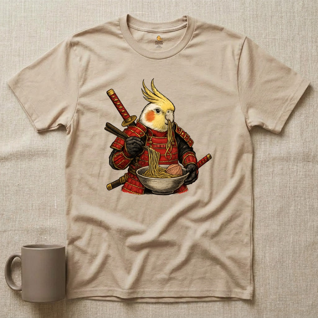 Samurai Cockatiel Eating Ramen