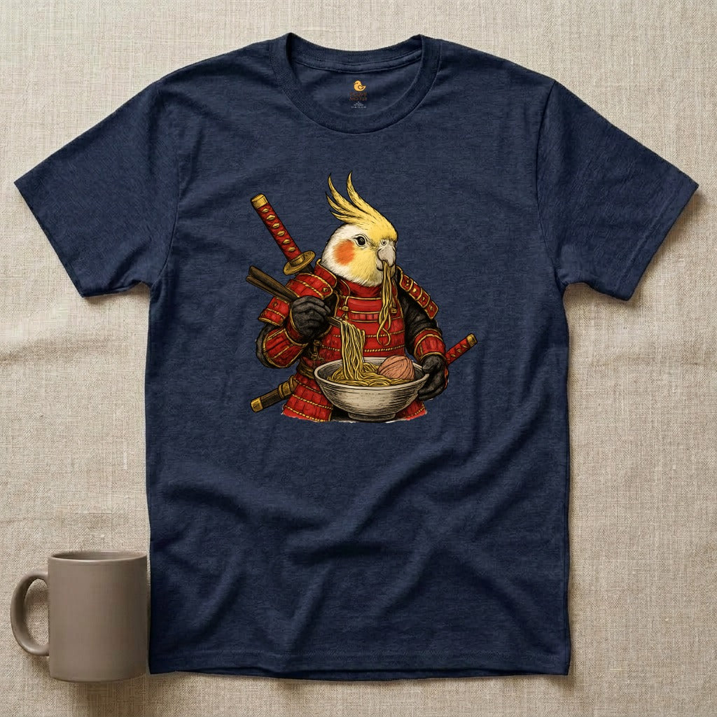 Samurai Cockatiel Eating Ramen