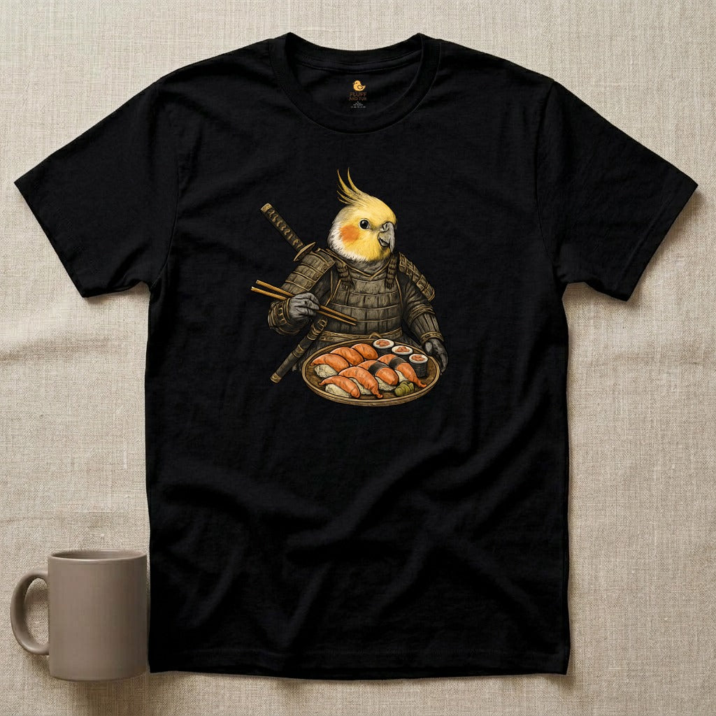 Samurai Cockatiel Eating Sushi