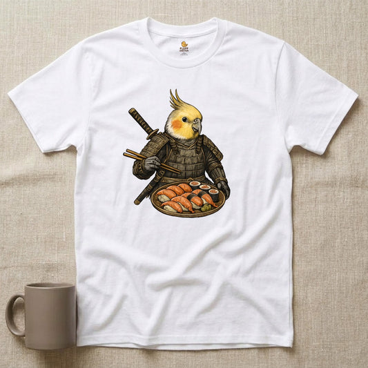 Samurai Cockatiel Eating Sushi