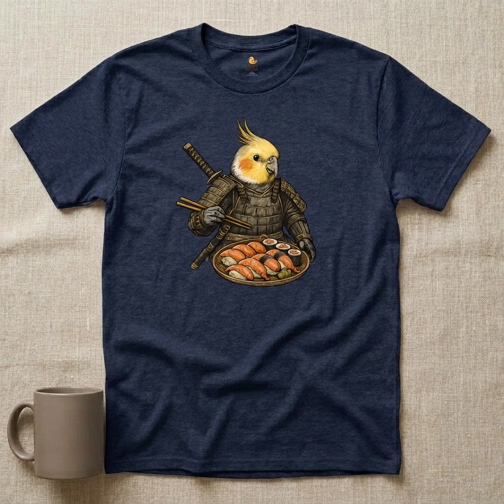 Samurai Cockatiel Eating Sushi