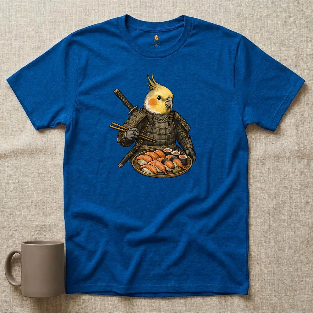 Samurai Cockatiel Eating Sushi