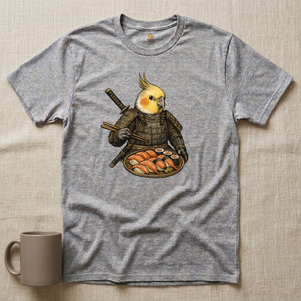 Samurai Cockatiel Eating Sushi