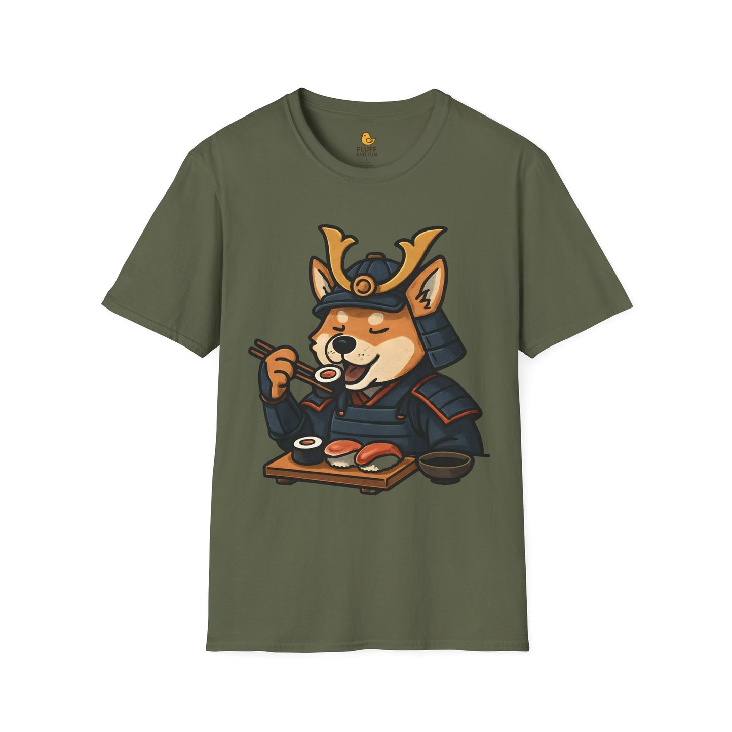 Samurai Dog Eating Sushi